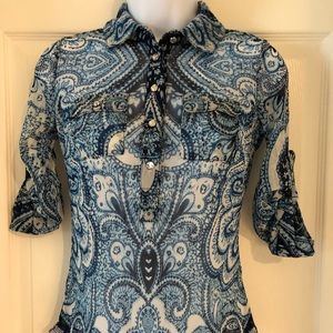 INC 3/4 sleeve Blue Paisley Blouse